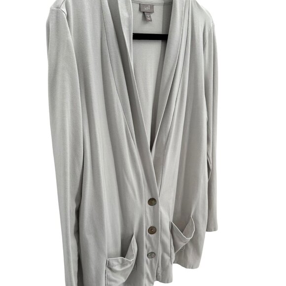J. Jill Womens Light Gray Open Front Cardigan Sweater With Pockets Size Medium - Picture 3 of 8